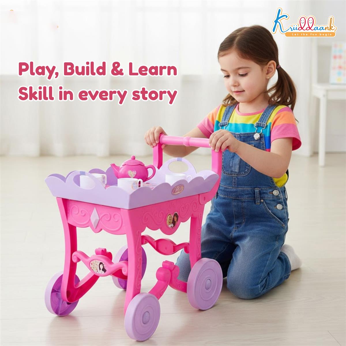 Kriiddaank Barbie 32 Pieces Tea Set Trolley for Kids 3Y+ with Music and Sounds
