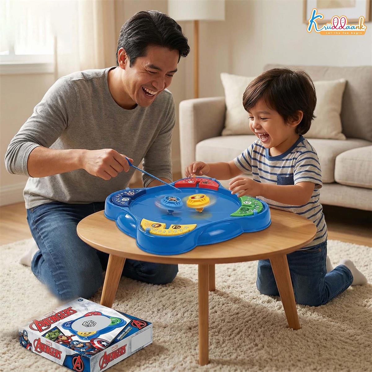 Kriiddaank Marvel Avengers Theme Spinning Top Battle Set - Includes 1 Arena Base, 4 Rip Cords & 4 Tops