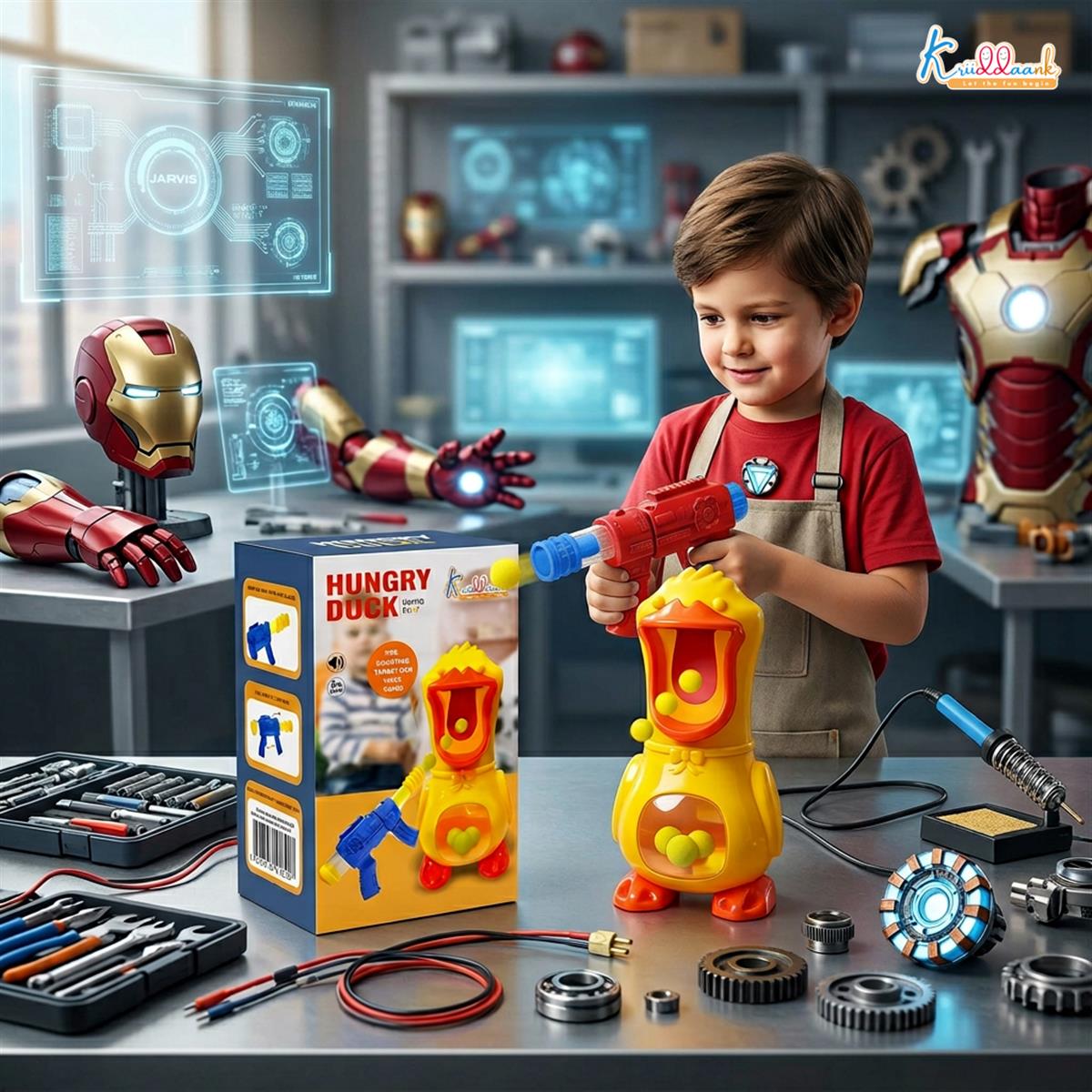 kriiddaank Superhero Theme Hover Football for Kids - Safe Indoor Air Power Soccer Ball with Foam Bumpers & LED Lights