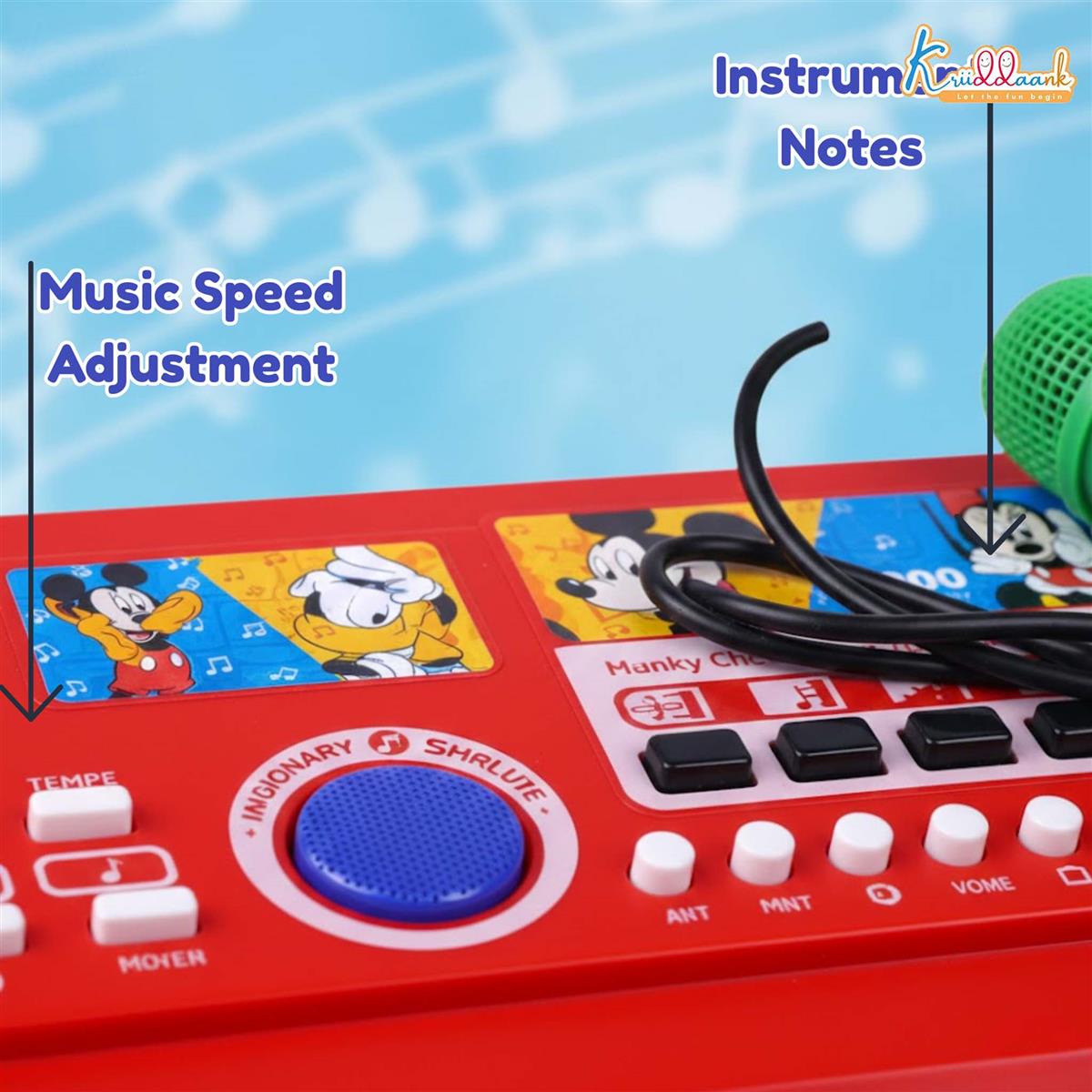 Kriiddaank Mickey Theme Kids Keyboard Piano with Microphone - 37 Keys