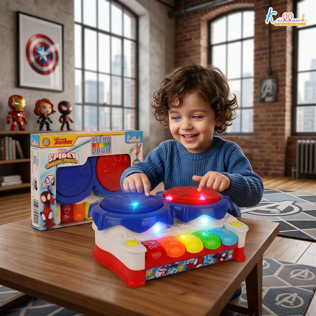 Kriiddaank Spiderman Theme 2-in-1 Drum and Piano Music Toy for Kids