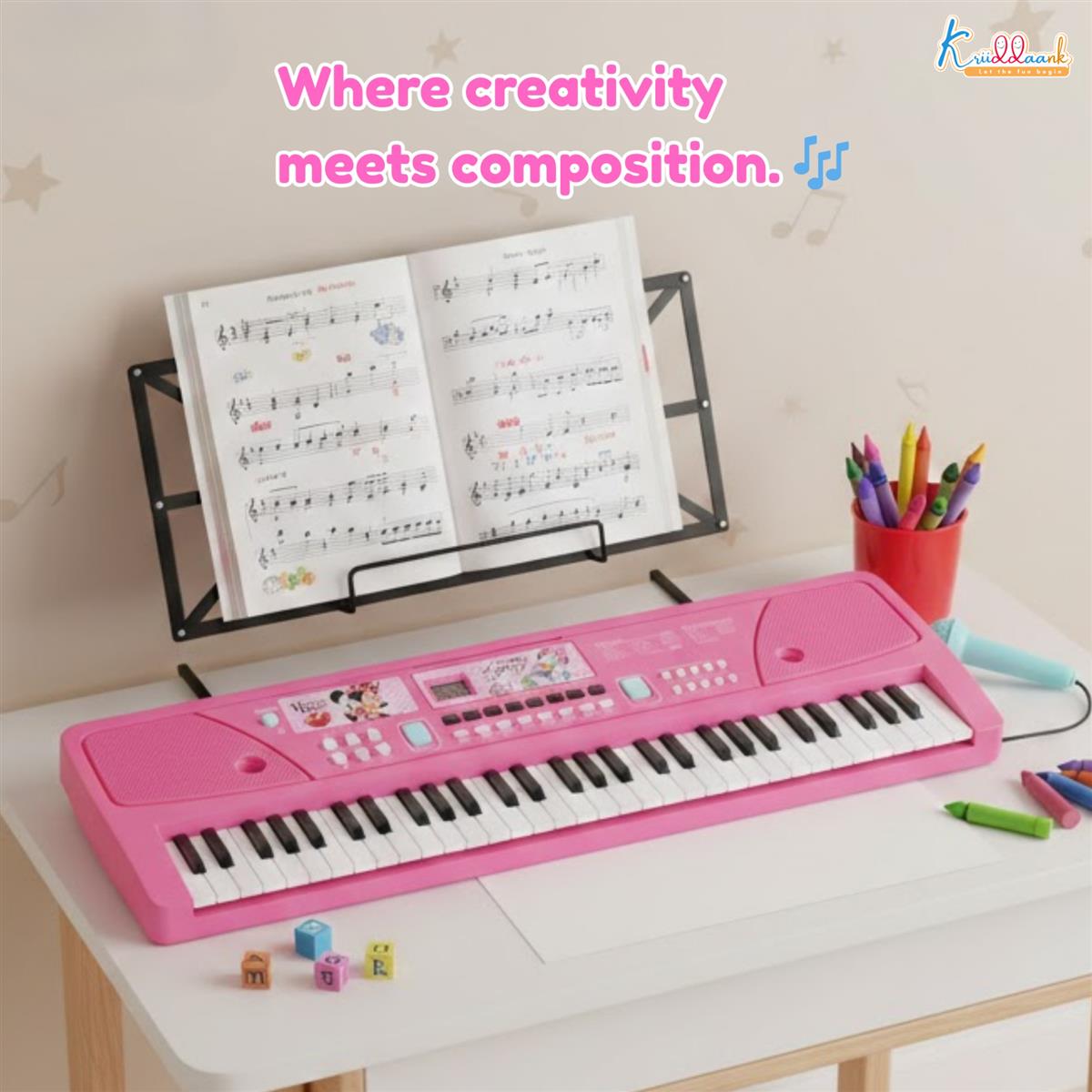 Kriiddaank Disney Minnie Mouse 61-Key Keyboard Piano for Kids