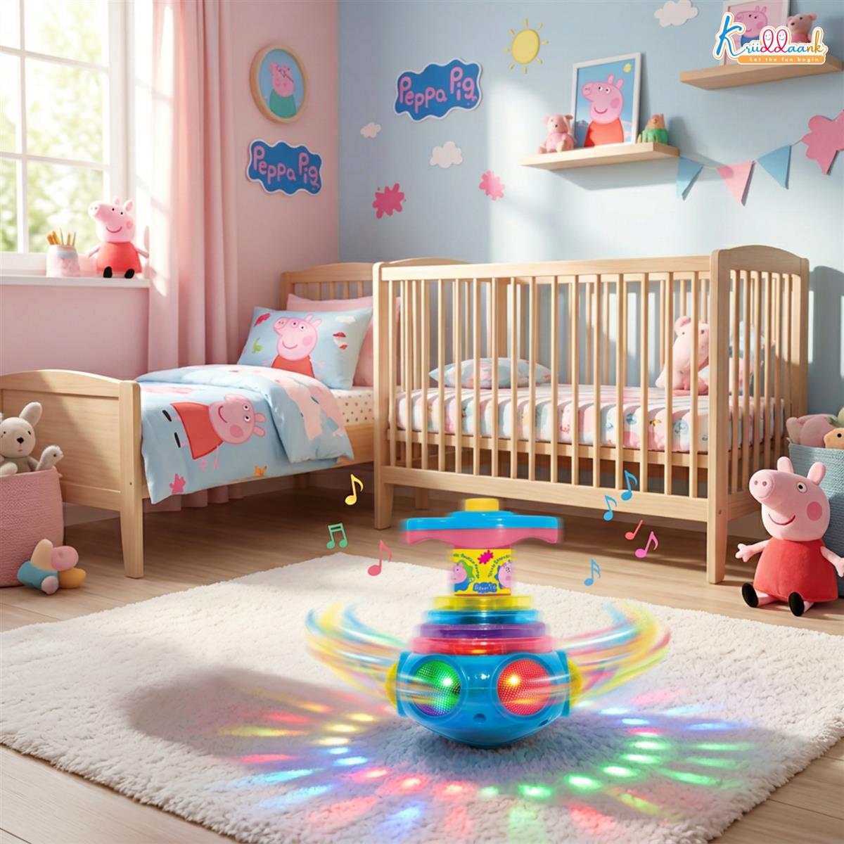 Kriiddaank Peppa Pig Dizzy Glow Top - Musical Spinning Top Toy with LED Flashing Lights,