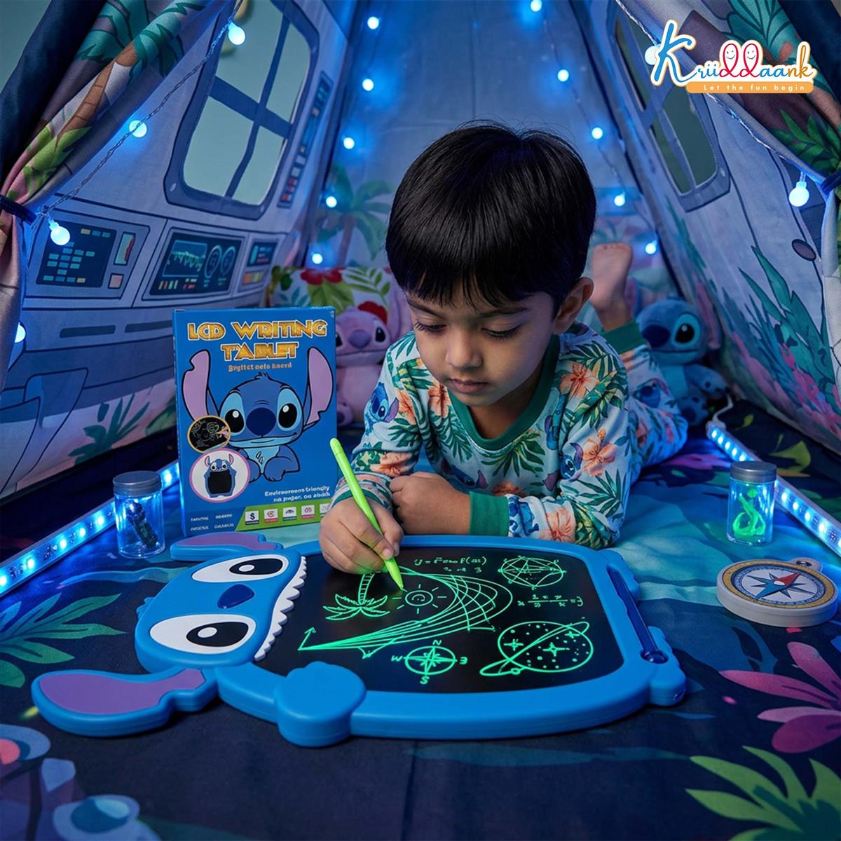 Kriiddaank Stitch LCD Writing Magic Tablet for Kids - 8.5 Inch Colorful Drawing Pad, Blue