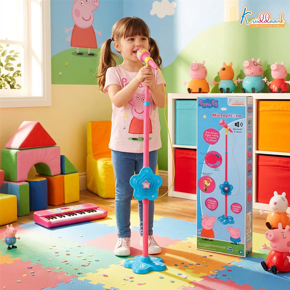 Kriiddaank Hasbro Peppa Pig Portable Wireless Karaoke Microphone with Adjustable Stand for Kids