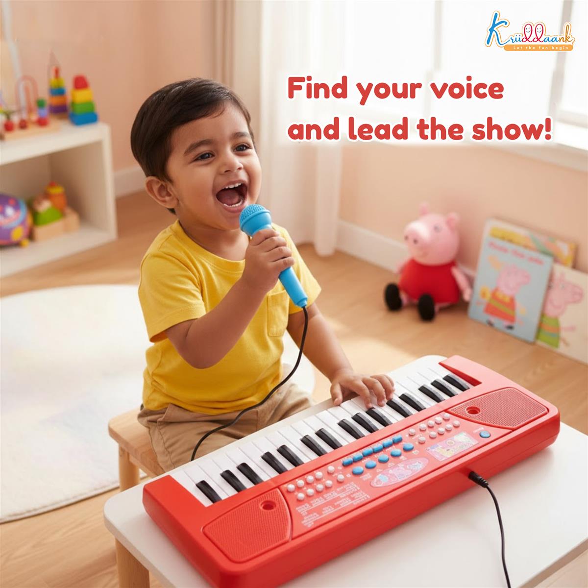 Kriiddaank Peppa Pig Theme Musical Keyboard Piano for Toddlers with Microphone & USB