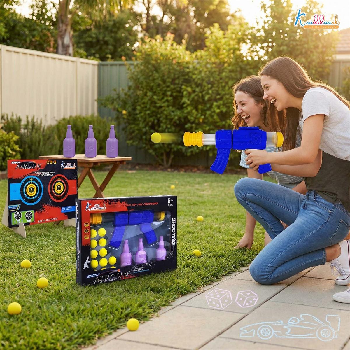 Kriiddank Foam Dart Gun Soft Ball Air-Powered Blaster Toy for Kids - Shooting Game with Target Boards & 16 Pieces