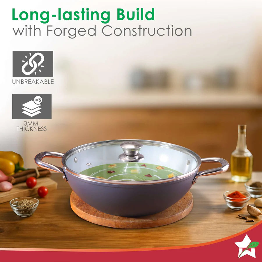 Wonderchef  Eco-Glide Ceramic Kadhai 4.3L, 28cm