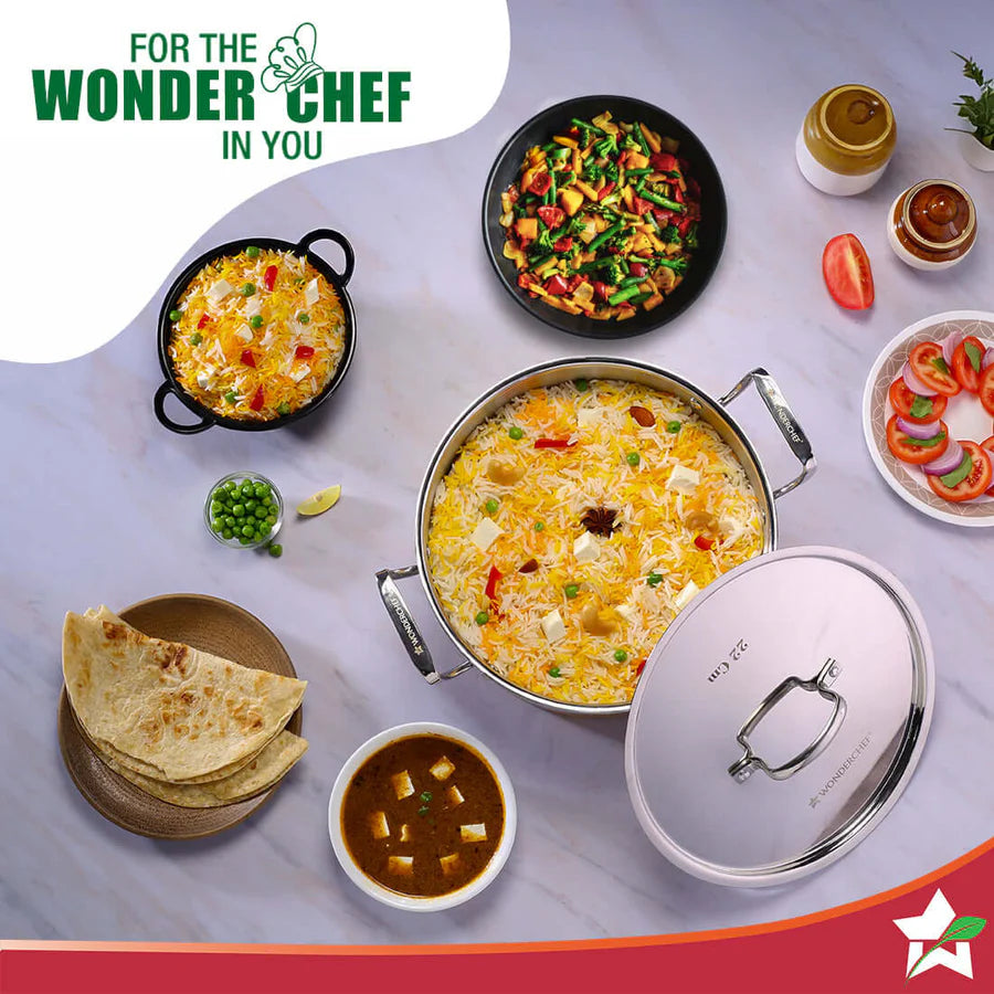 Wonderchef Stella Triply Stainless Steel Casserole with Lid | 24 cm, 4.5 L