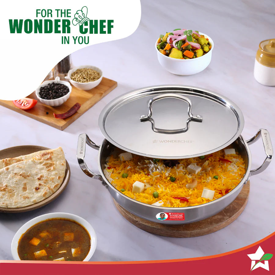 Wonderchef Stella Triply Stainless Steel Kadhai with Lid | 20 cm, 1.6 L