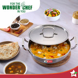 Wonderchef Stella Triply Stainless Steel Kadhai with Lid 24 cm, 3 L