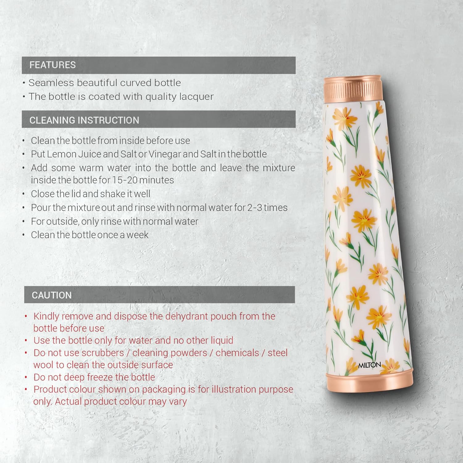 Milton Copper Delight Design Bottle Yellow Floral 915ML