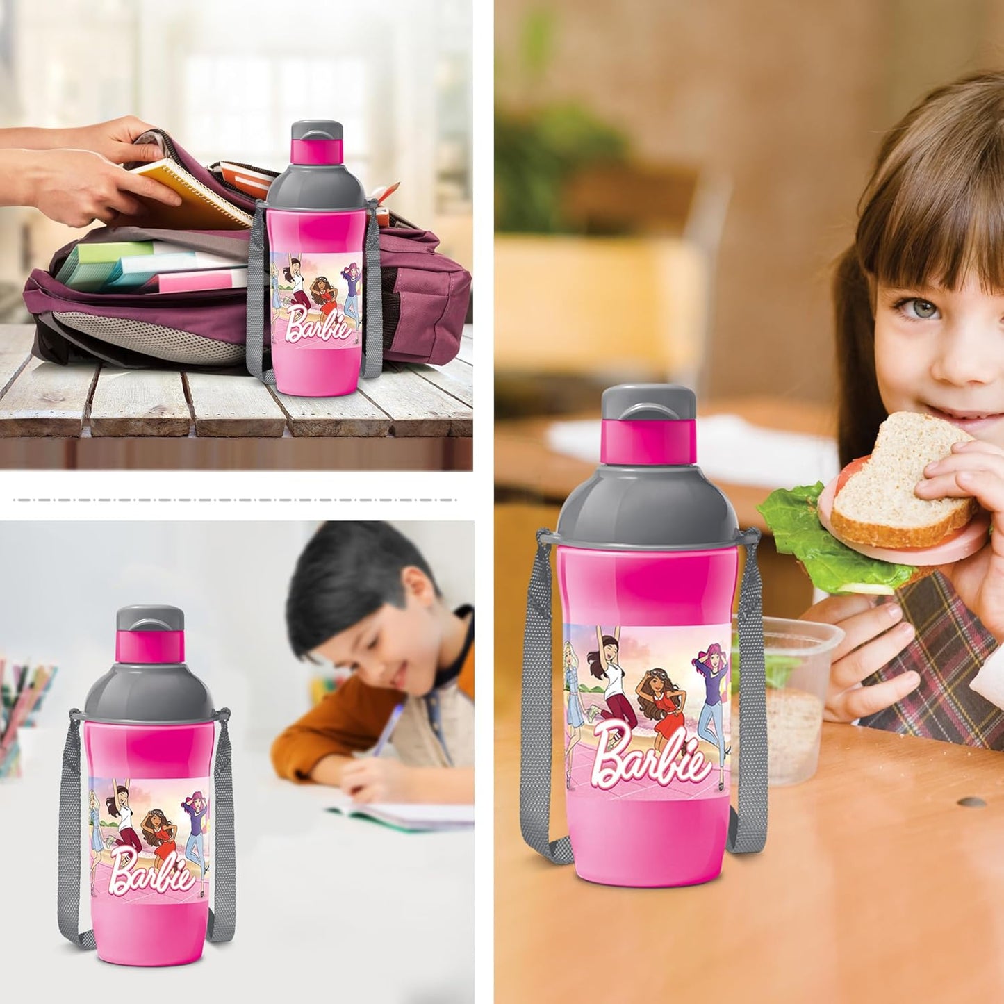 Milton Steel Barbie Kids Sipper Bottle Pinik And  Grey 600ML