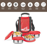 Milton Tasty Lunch Steel Tiffin Box Red 4pcs set