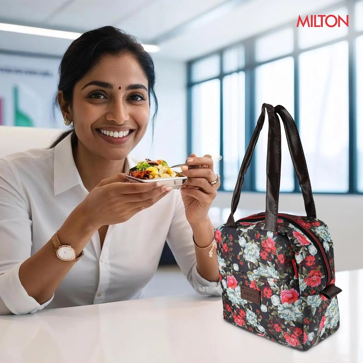 Milton Floral Lunch Bag Black