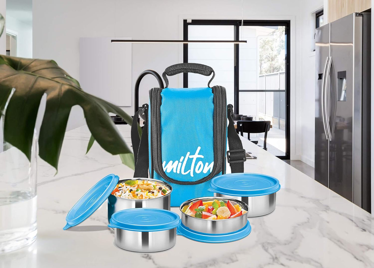 Milton Tasty Lunch Steel Tiffin Box Cyan 4pcs set
