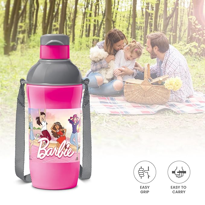 Milton Steel Barbie Kids Sipper Bottle Pinik And  Grey 600ML