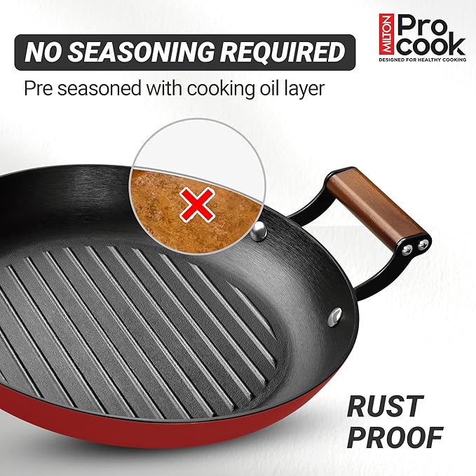 Milton Cast Iron Grill Pan with Enamel Coating Red