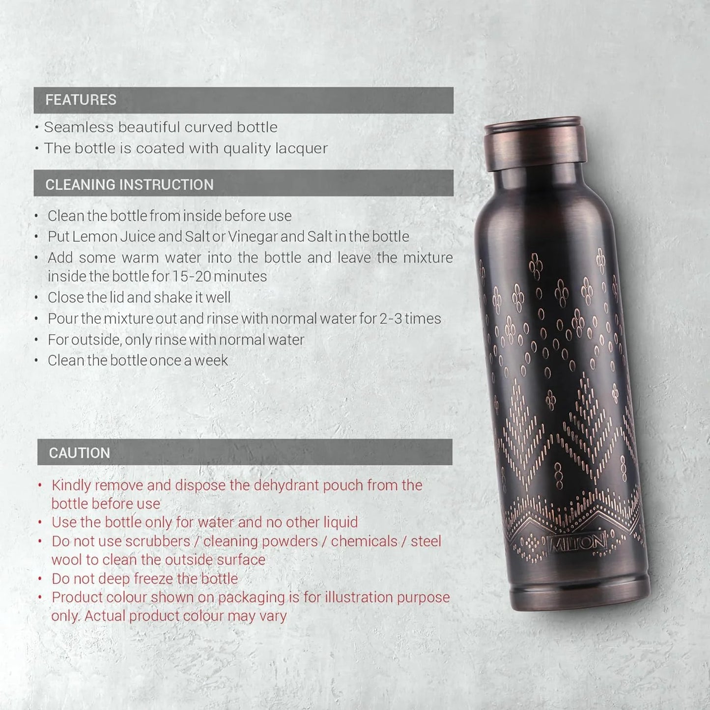 Milton Copper Swasth Design Bottle Black Ethnic 940ML