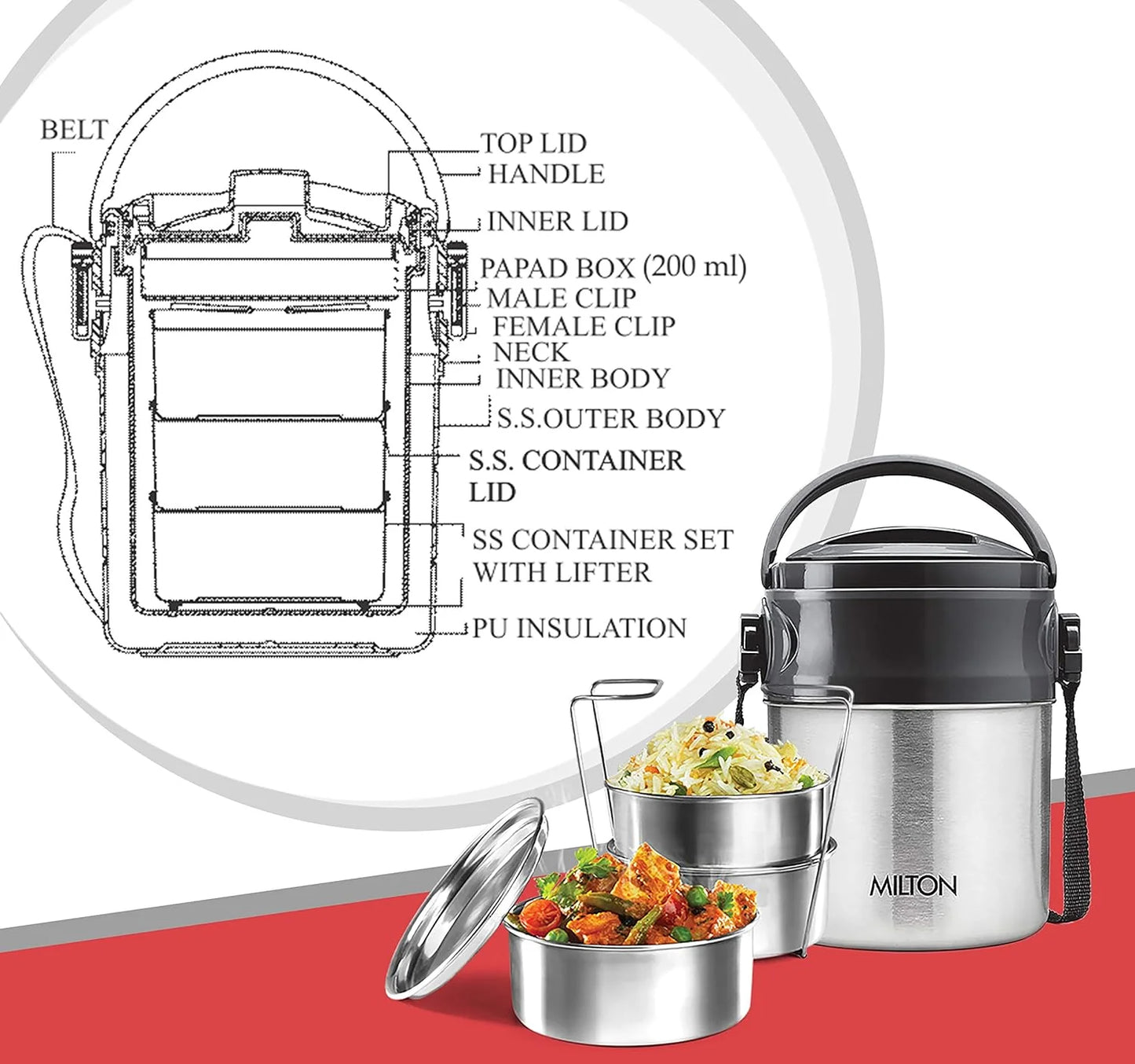 Milton Legend Insulated Tiffin Box Silver 260ML