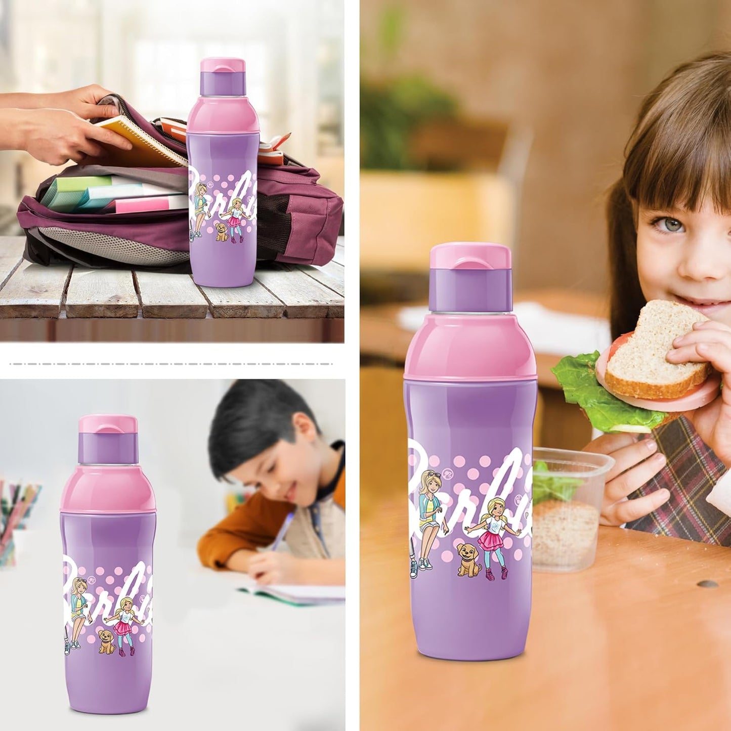 Milton  Steel Barbie Kids Sipper Bottle Purple 600ML