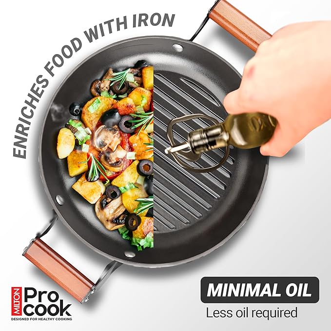 Milton Cast Iron Grill Pan with Enamel Coating Red