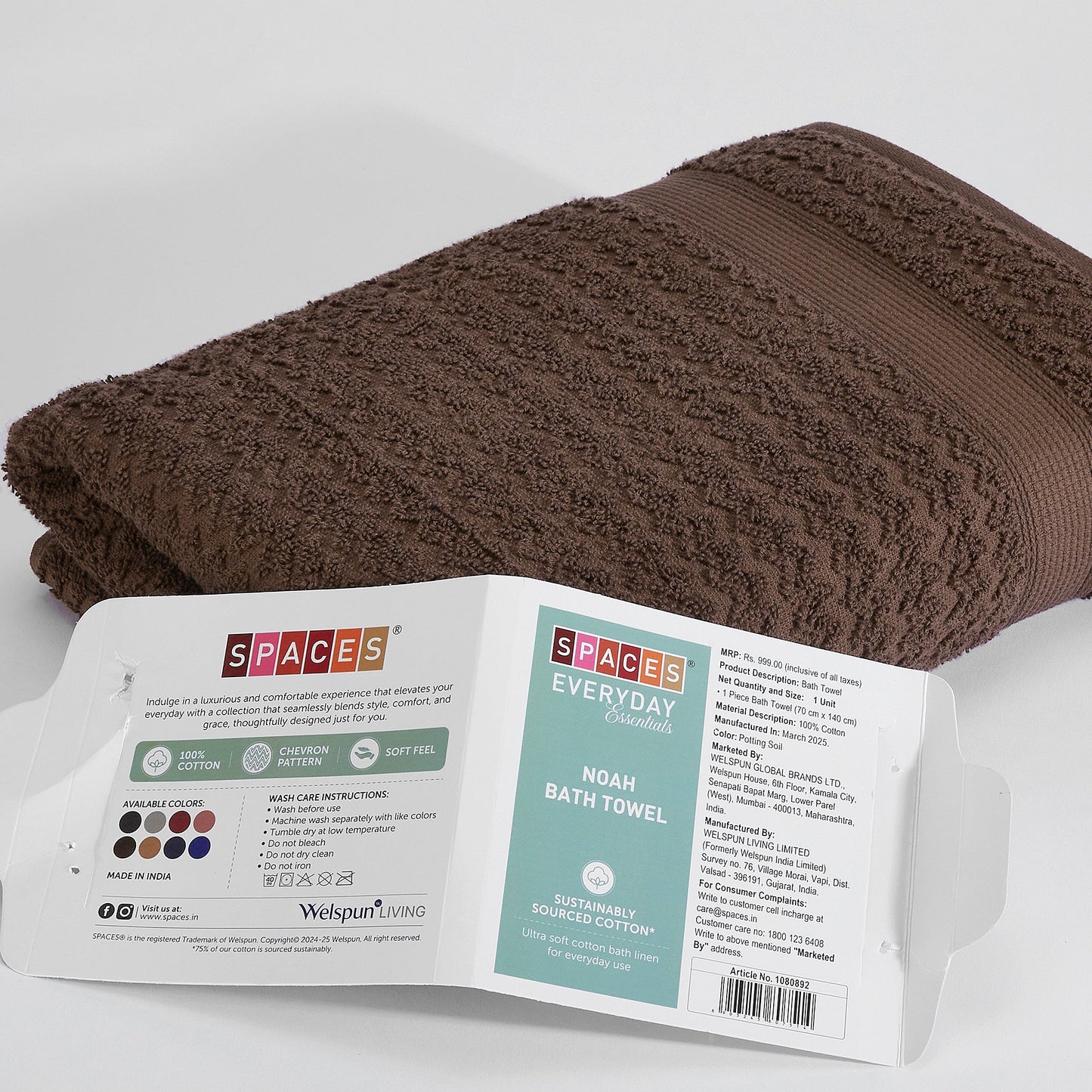 Spaces Noah 100% Cotton Bath Towel, 400 GSM, Solid Colours Available