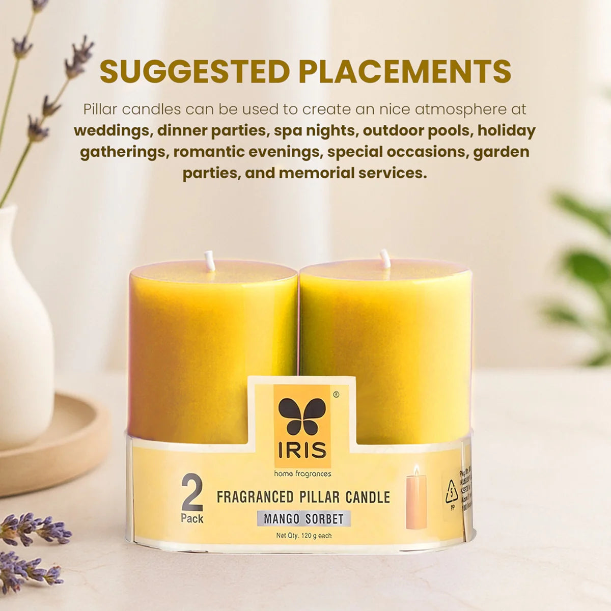 IRIS Mango Sorbet Fragranced Pillar Candles 120gm