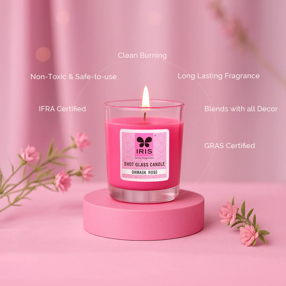 IRIS Shot Glass Candle - Damask Rose 40gm
