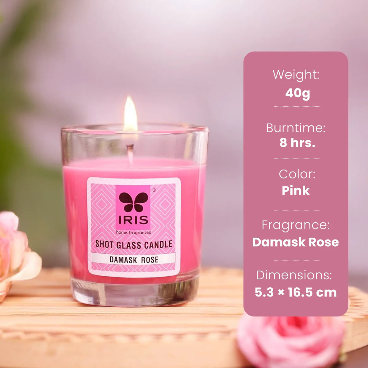 IRIS Shot Glass Candle - Damask Rose 40gm