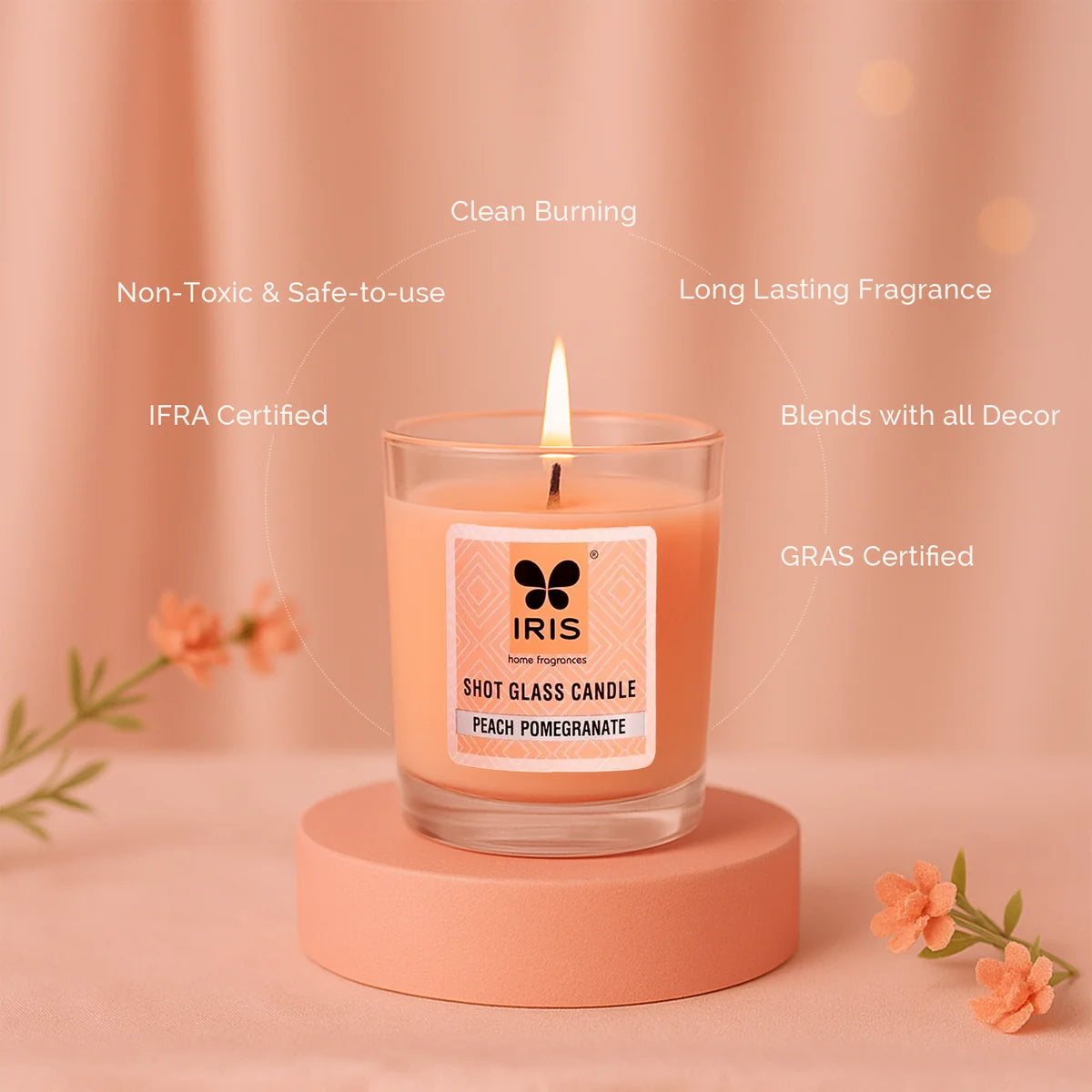 IRIS Shot Glass Candle - Peach Pomegranate 40gm