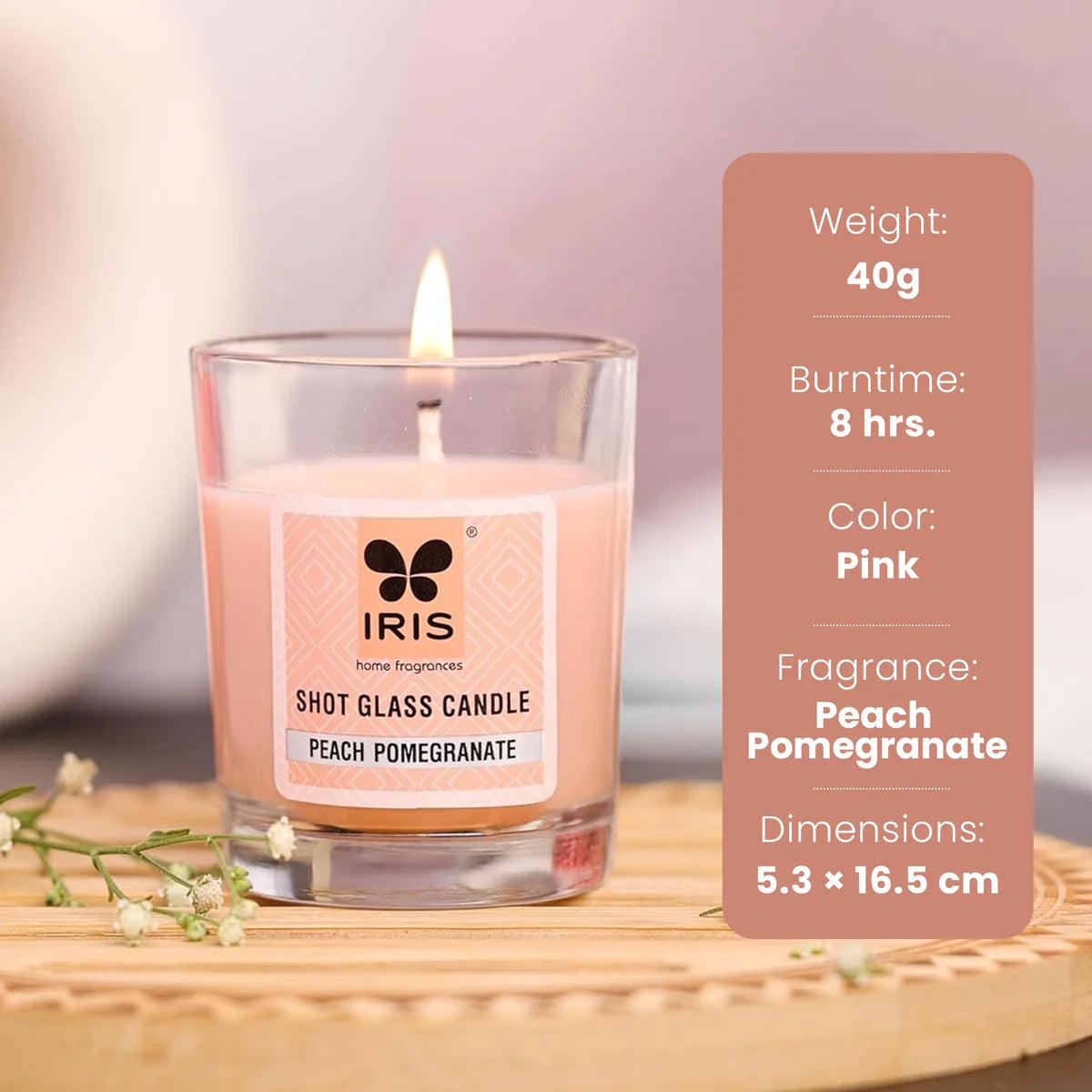 IRIS Shot Glass Candle - Peach Pomegranate 40gm