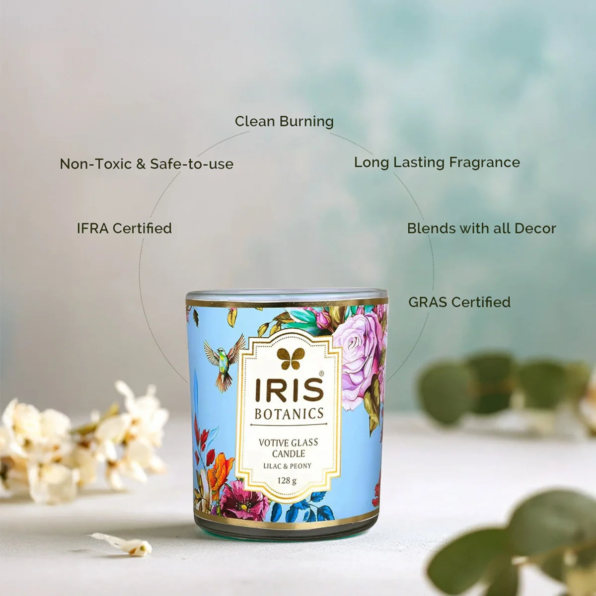 IRIS Botanics Votive Glass Candle 128gm
