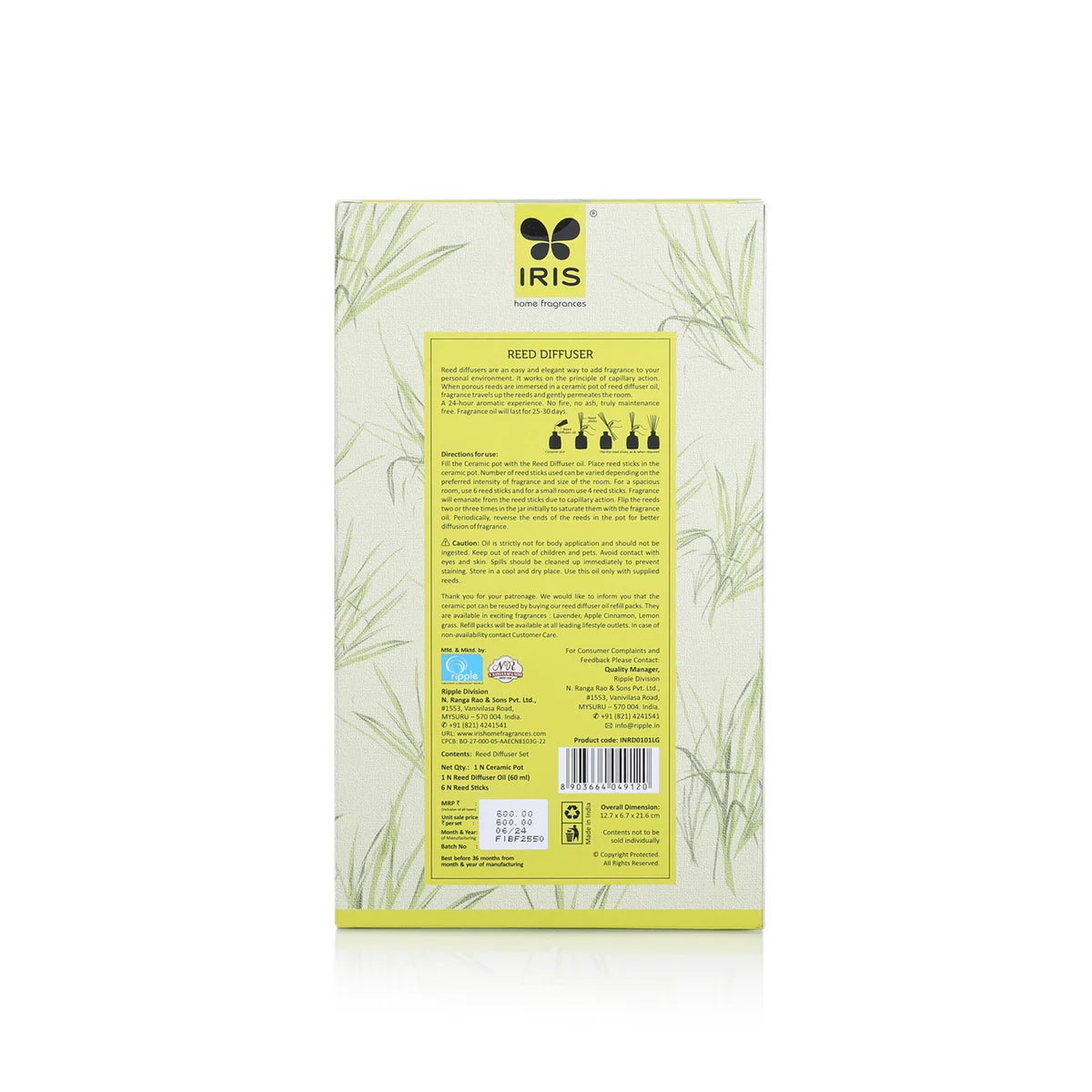 IRIS Lemon Grass Reed Diffuser Set 60Ml