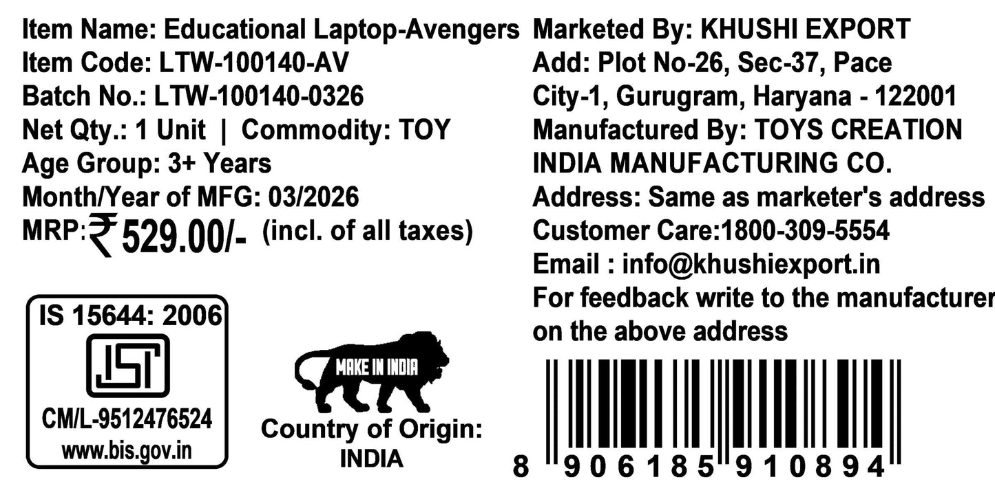 Kriiddaank Avengers Theme Educational Laptop Without Screen for Kids