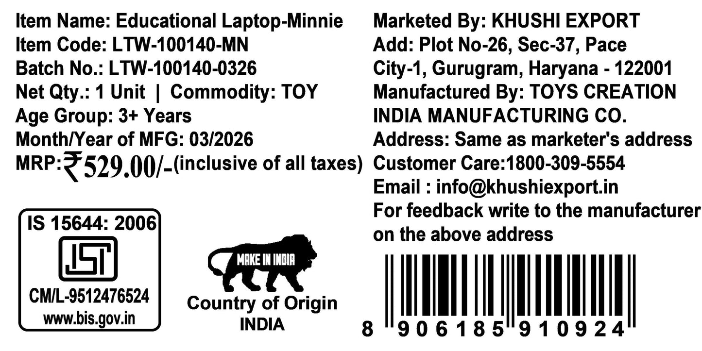 Kriiddaank LTW Minnie Mouse Theme Educational Laptop for Kids