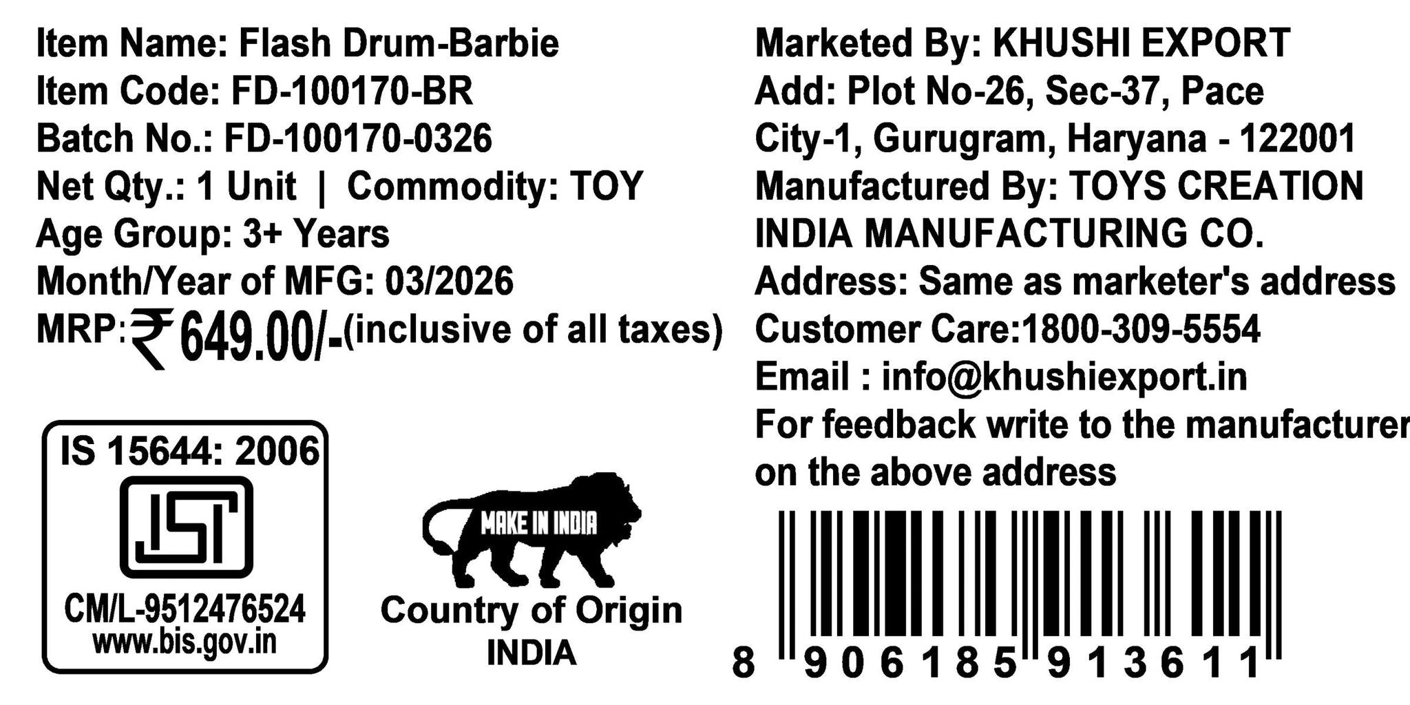 Kriiddaank Barbie Electronic Flash Drum with 3D Rhythm Lights & Music