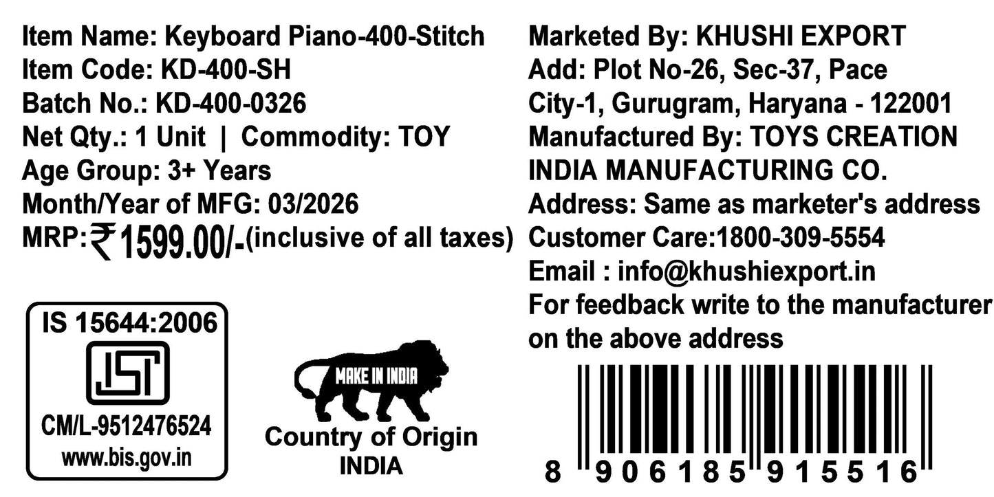 Kriiddaank Stitch Keyboard Piano for Kids - 37 Keys Electronic Organ with Microphone