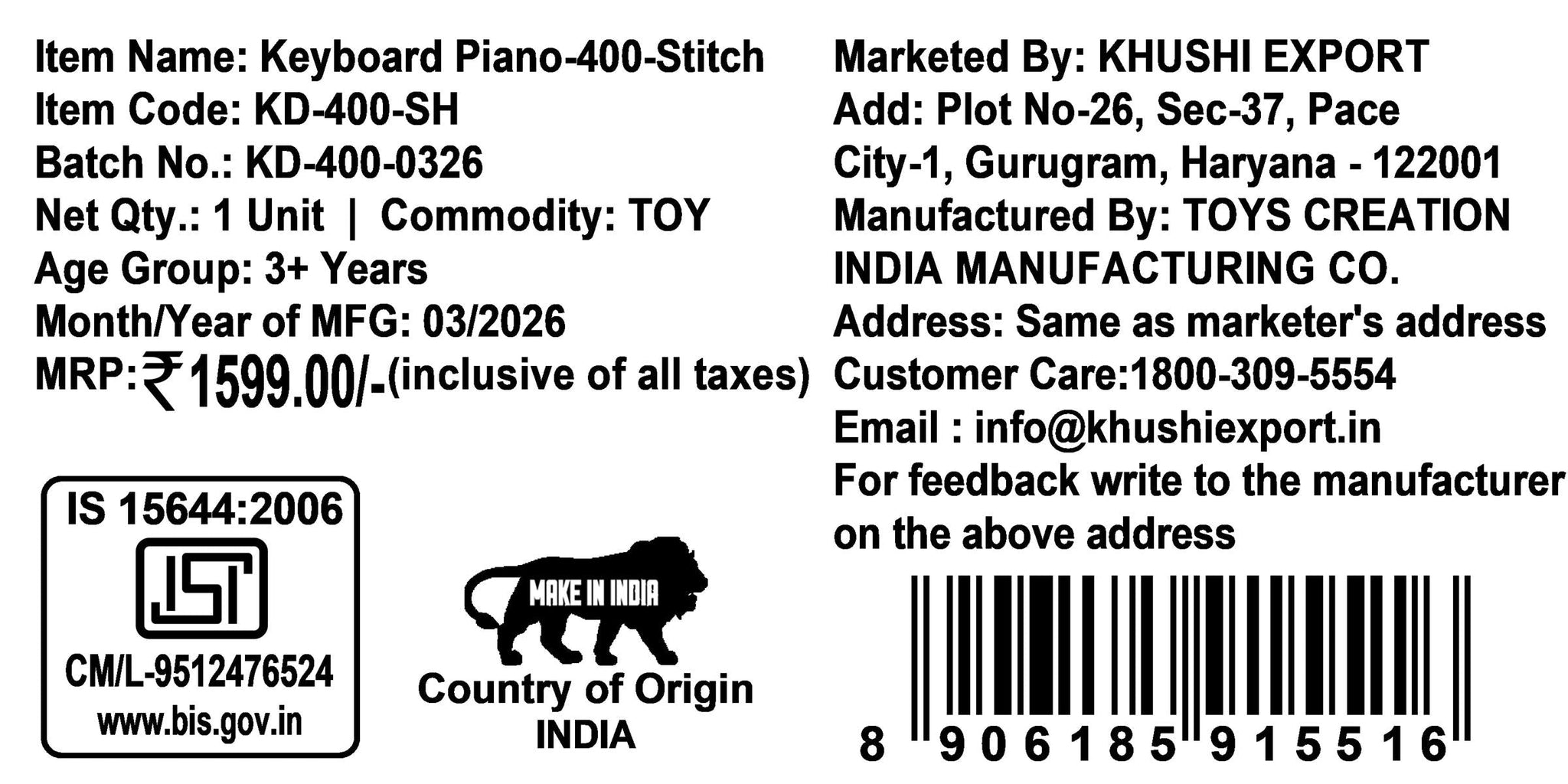 Kriiddaank Stitch Keyboard Piano for Kids - 37 Keys Electronic Organ with Microphone