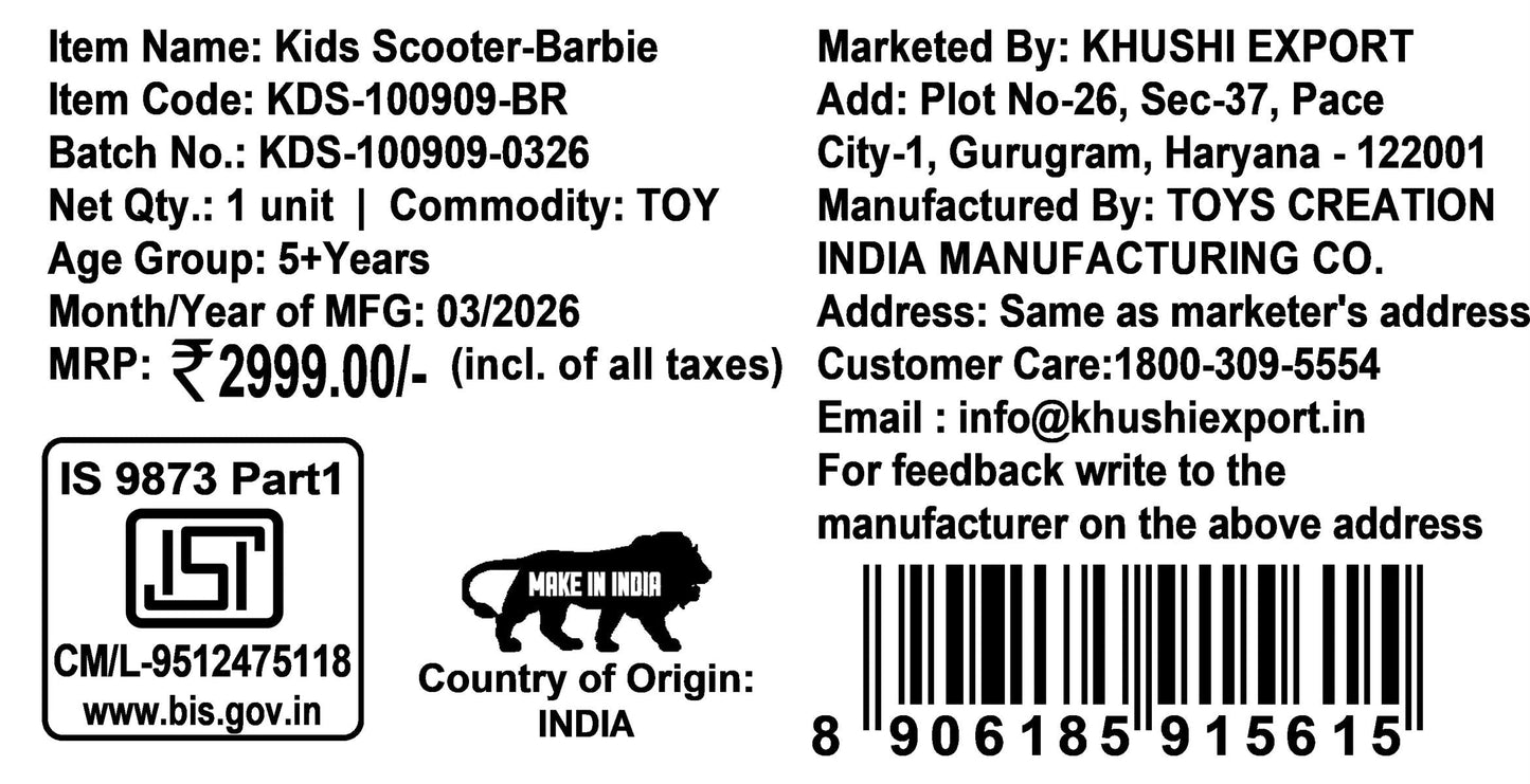 Kriiddaank Barbie Adventure 3-Wheel Kick Scooter for Kids (Ages 3-12), 5-Level