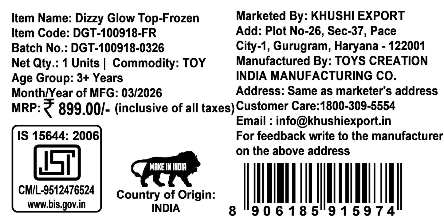 Kriiddaank Frozen Dizzy Glow Top - LED Light & Music Spinning Top Toy for Kids,