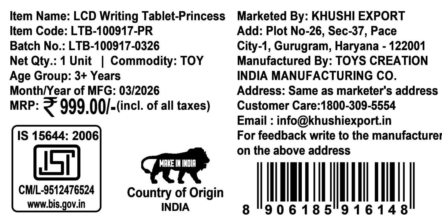 Kriiddaank Princess LCD Writing Tablet