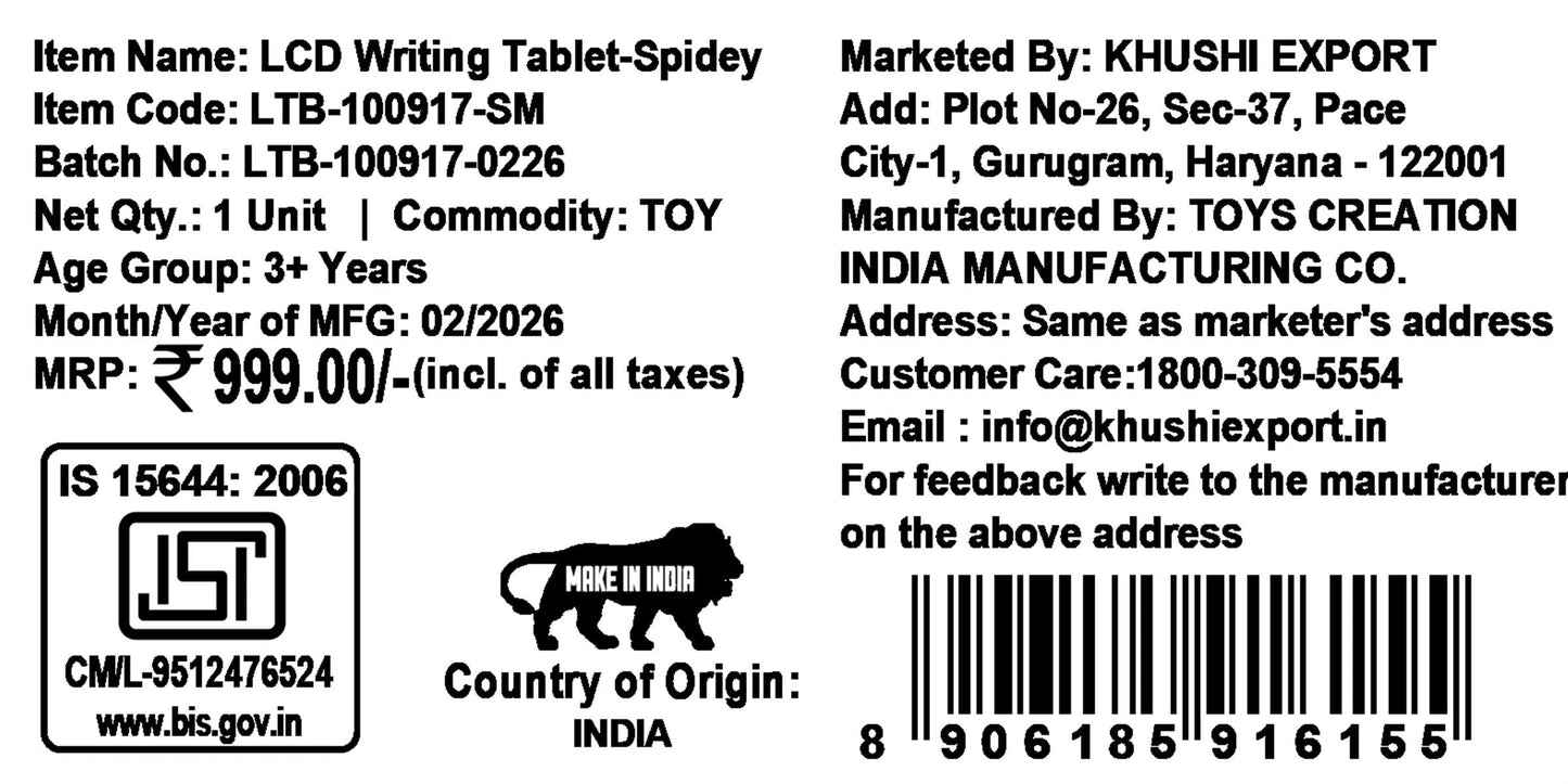 Kriiddaank Spiderman LCD Writing Tablet
