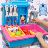 Kriiddaank Stitch Toy Kitchen Sink Playset with Electric Faucet & Running Water - 22 Pcs