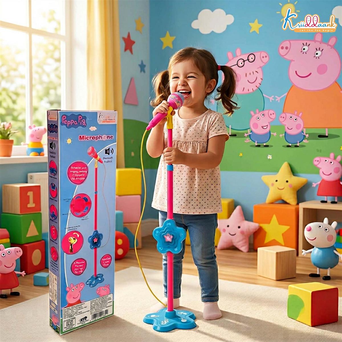 Kriiddaank Hasbro Peppa Pig Portable Wireless Karaoke Microphone with Adjustable Stand for Kids