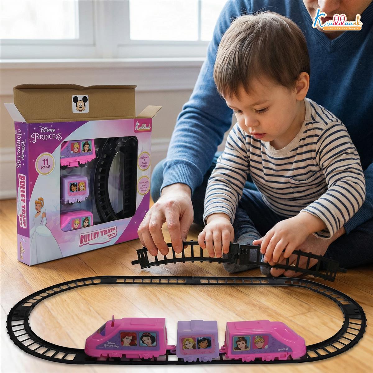Kriiddaank Disney Princess Train Set for Girls- 11 Piece Pink