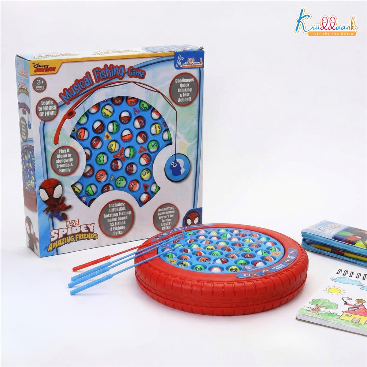 Kriiddaank Spiderman Theme Musical Rotating Fishing Game for Kids