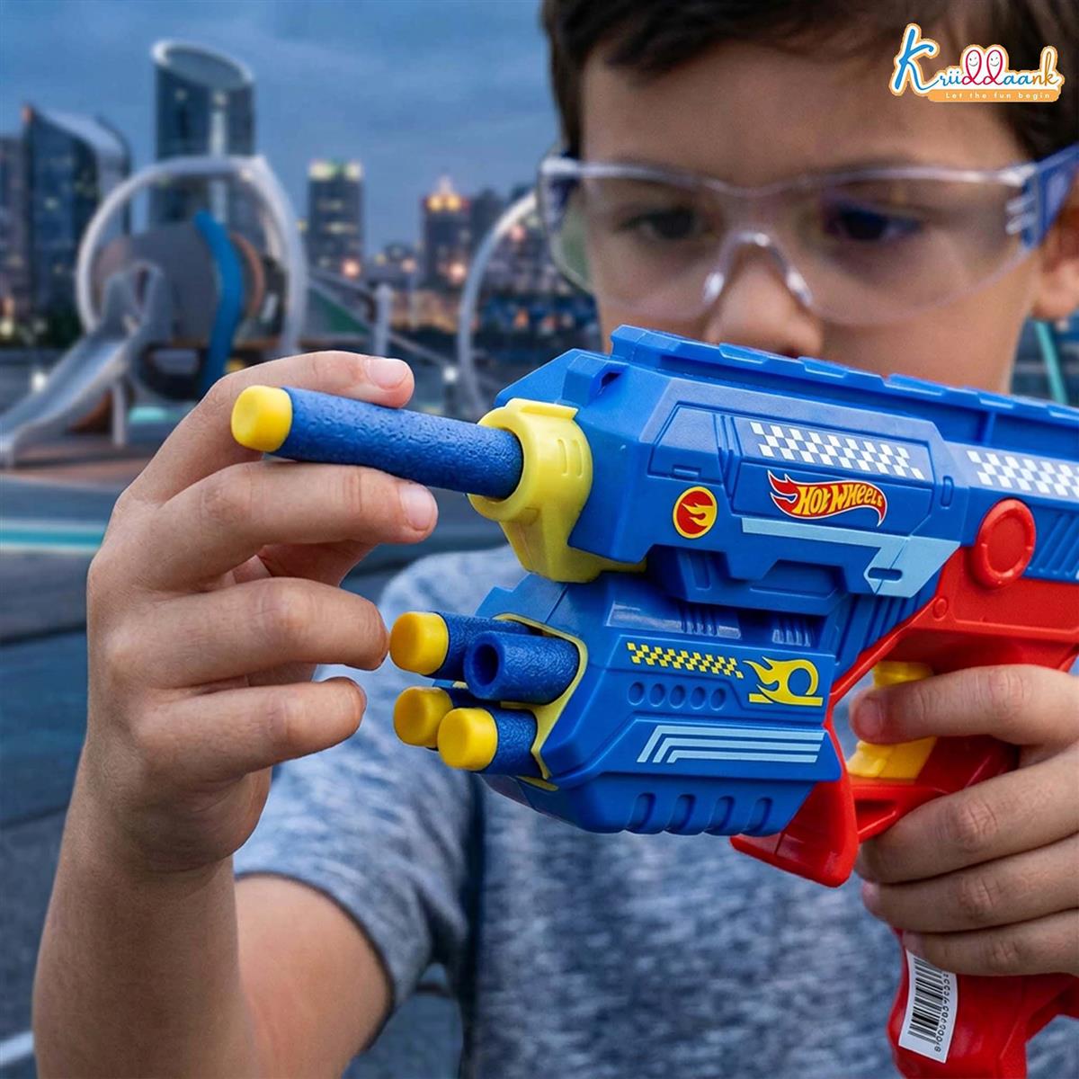 kriiddaank Hot Wheels Blaster Gun Toy for Kids - Soft Bullet Foam Blaster with 10 Darts, Target Board & Safety Glasses