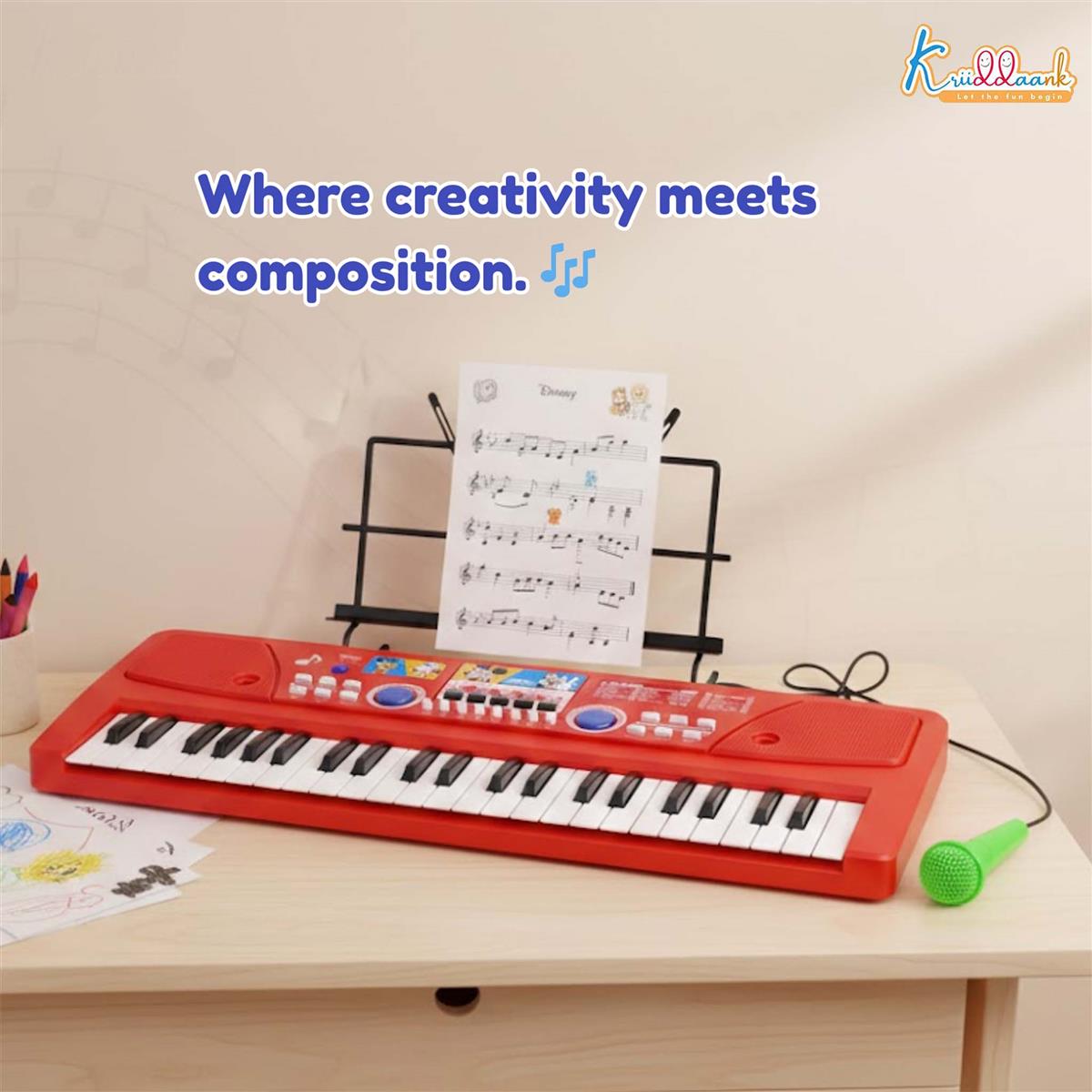 Kriiddaank Mickey Theme Kids Keyboard Piano with Microphone - 37 Keys
