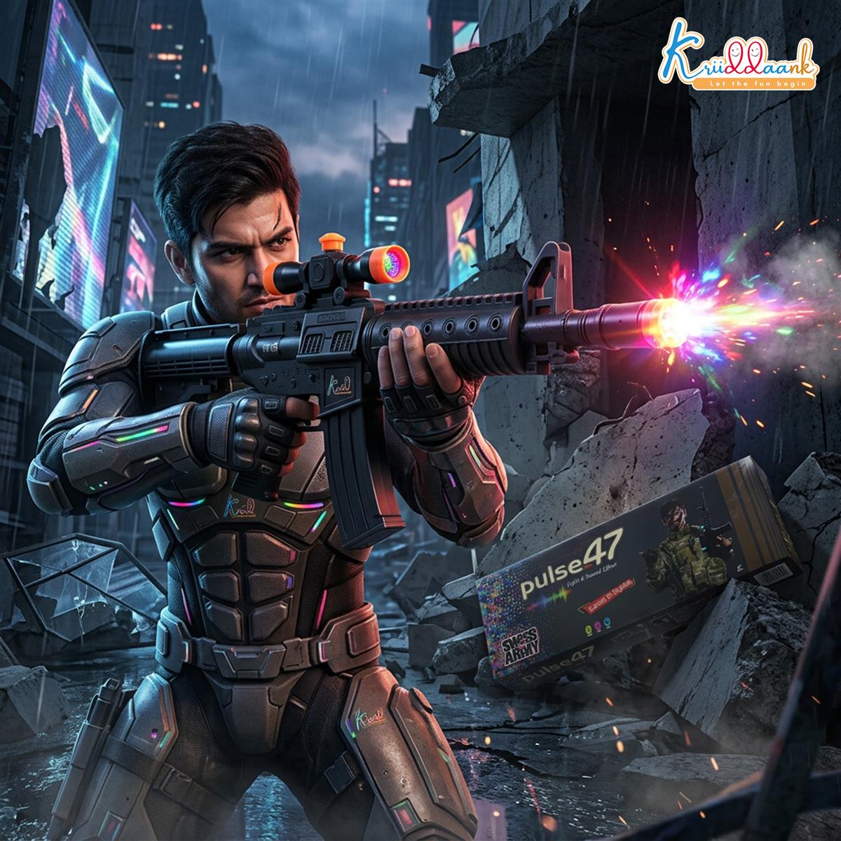 Kriiddaank AK-47 Style Toy Rifle - Realistic Battery Operated Soft Bullet Blaster with Lights, Sound & Bayonet